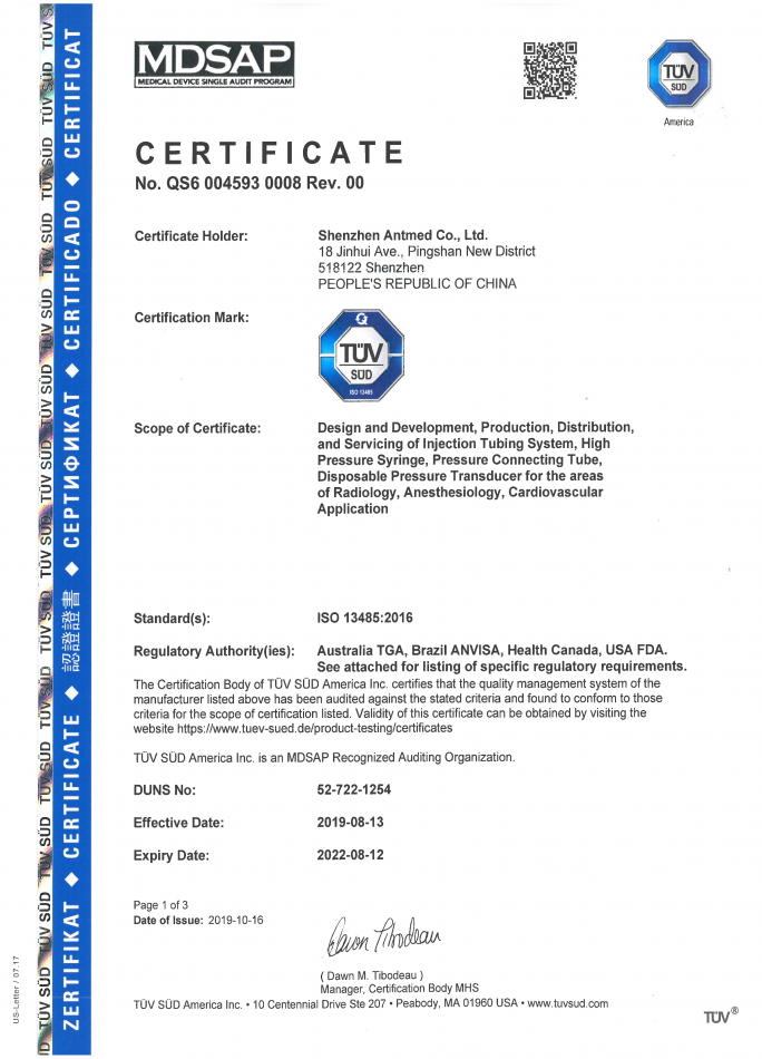 MDSAP Certificate QS6 004593 0008